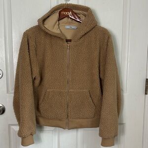 Adika Tan Teddy Bear Sherpa zip up hoodie jacket size Medium